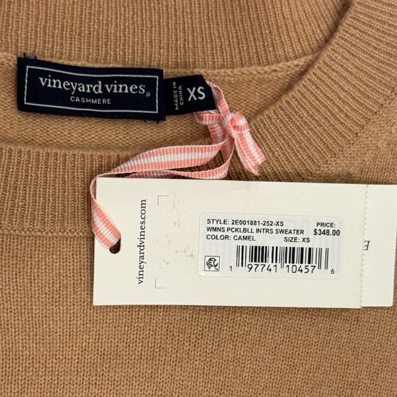 NWT Vineyard Vines Camel 100% Cashmere Pickleball Intarsia Sweater Size: XS - Picture 2 of 13